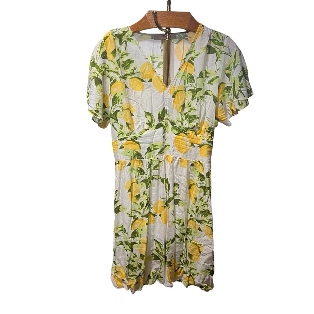 LOFT Lemon Print Mini Dress - Yellow and Green sz 12 - Picture 2 of 14